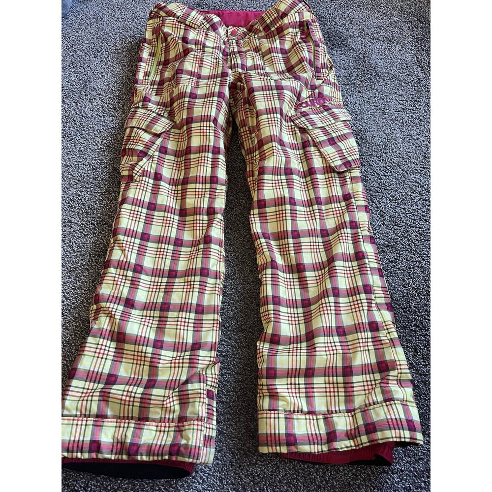 Burton Plaid Cargo Snow Pants in Yellow and Pink